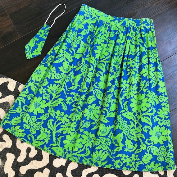 Vintage 70s Green and Blue Psychedelic Skirt and … - image 1