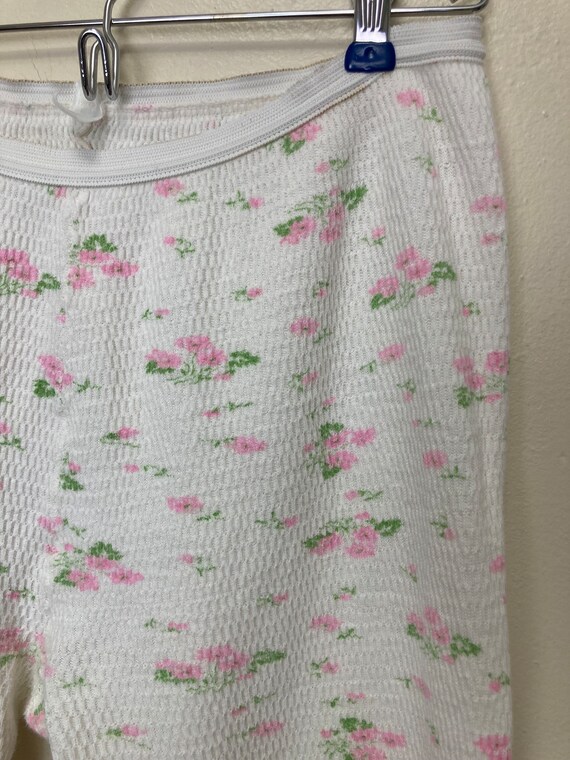 Pink Floral Print Thermal Vintage 70s Cotton Pant… - image 3