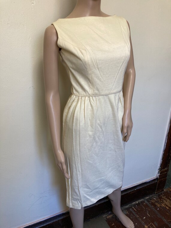 Cream Wool Vintage 50s Sheath Dress - image 6