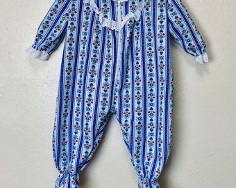 Lanz of Salzburg Vintage 80s Baby Girls Ruffle Butt Footie Jumpsuit