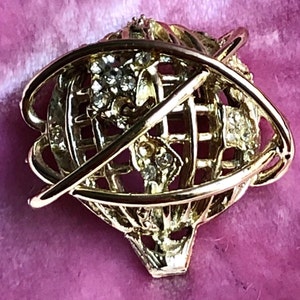 Vintage 80s Hot Air Balloon Rhinestone Globe Brooch