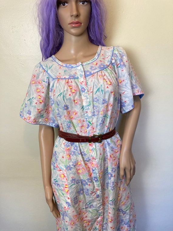 Pastel Daisy Vintage 80s Chore Dress Plus Size XL - image 4