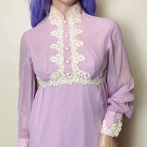 Lavender Purple and White Vintage 60s Ethereal Bridesmaid Dress Prom Gown S