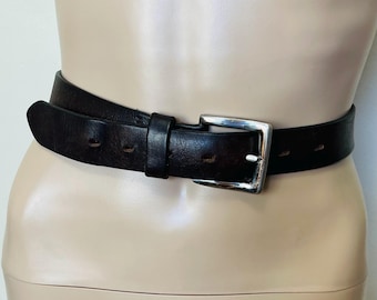 Mörkbrunt äkta läderbälte i vintage-stil 40-44