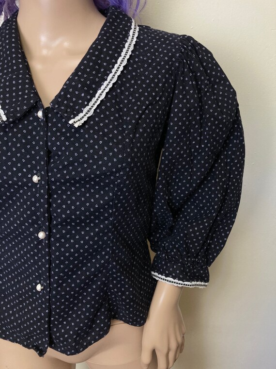 Balloon Sleeve Vintage 70s Collared Calico Croppe… - image 4