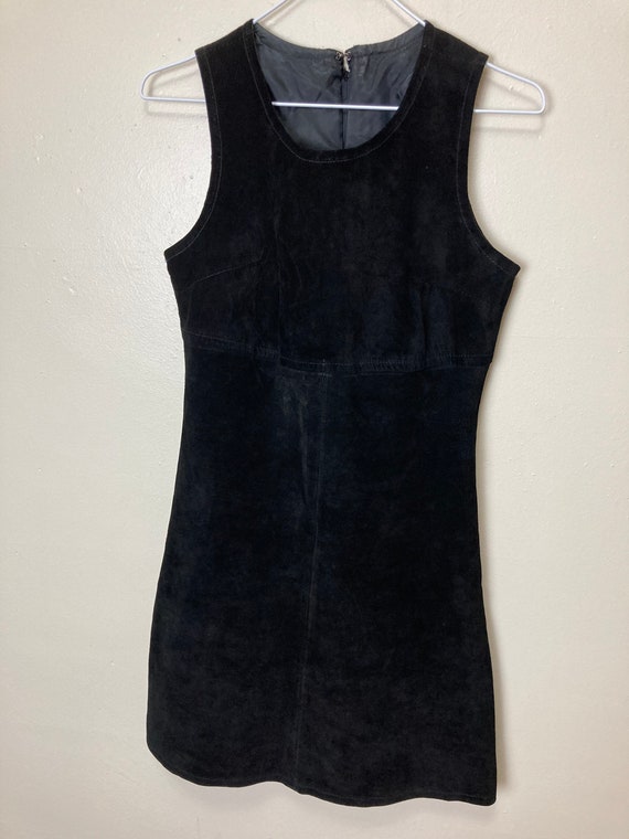 Black Leather Vintage 90s Sleeveless Shift Mini D… - image 3