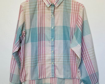 Wrangler 1970s Pastel Plaid Vintage Western Button Down Shirt