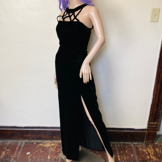 black velvet slit dress Off Shoulder Split Black Velvet Evening Dress XJ1946 main image 0