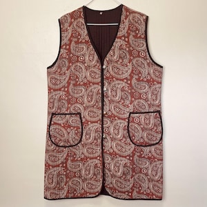 Quilted Paisley Vintage 70s Long Duster Vest Jacket