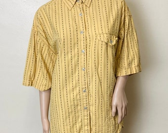 Mustard Yellow Code Bleu Vintage 90s Cotton Collared Shirt