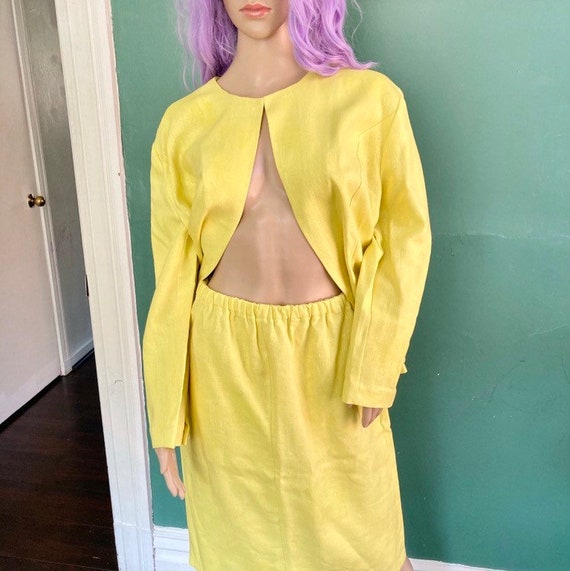 Vintage 70s Minimalist Yellow Two Piece Blazer and