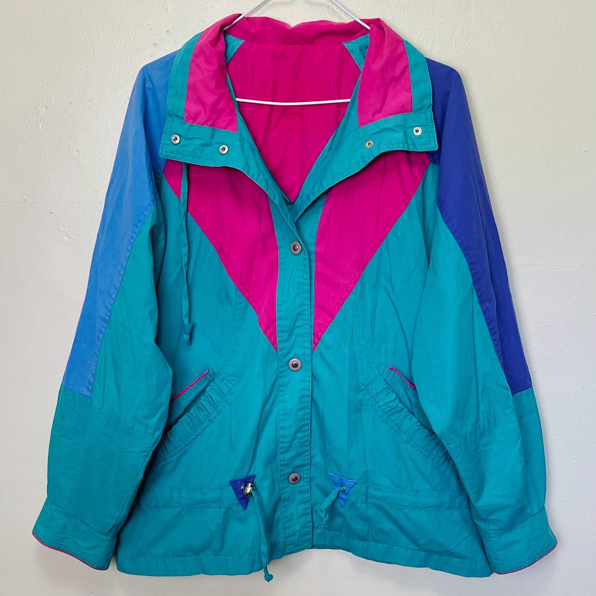 Hot Pink and Teal Cotton Vintage 80s Snap Front Light Jacket - Etsy