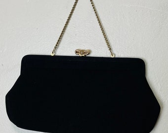 60s Black and Gold Tone Clasp Vintage Clutch Purse