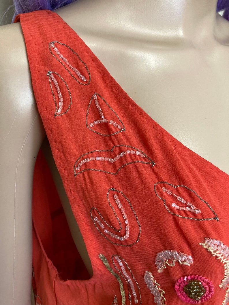 Free People mini-jurk met kralen: koraaloranje lovertjes verfraaid afbeelding 6