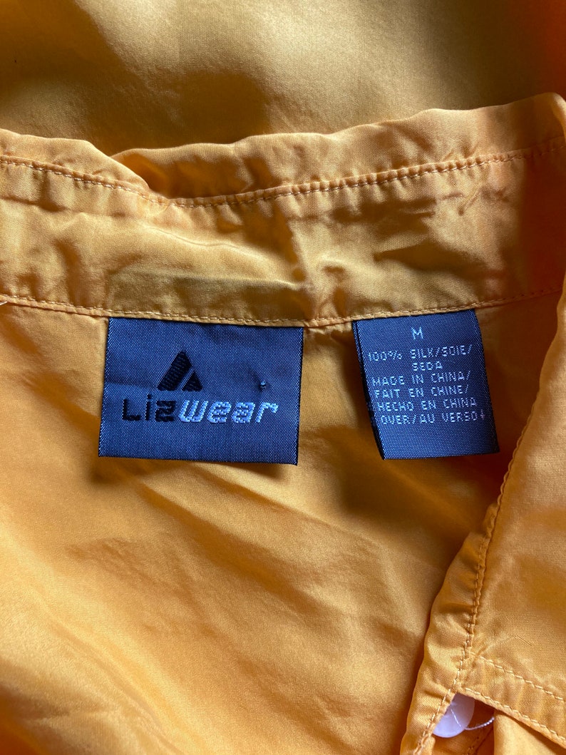 Vintage 80s Pure Silk Golden Yellow Oversize Collared Top