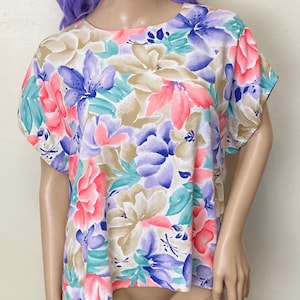 Taupe and Pastel Vintage 80s Boxy Keyhole Top