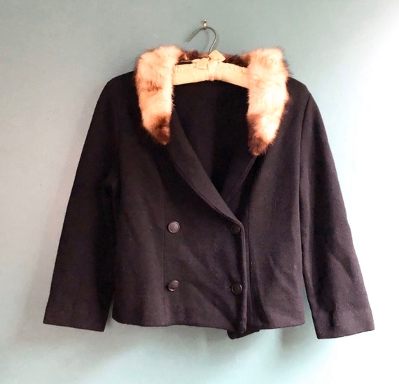 Vintage 50s Black Wool Cropped Jacket with Blonde