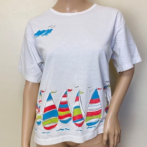 Sailboat Print Vintage 90s Scoopneck Tee