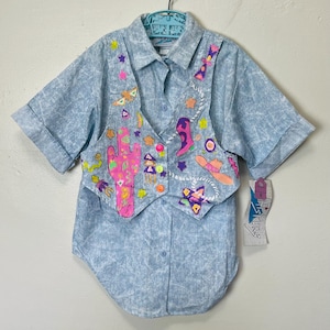 Neon Cowgirl Barn Vintage 90-tals Deadstock Whiskers-skjorta med påsydd väst