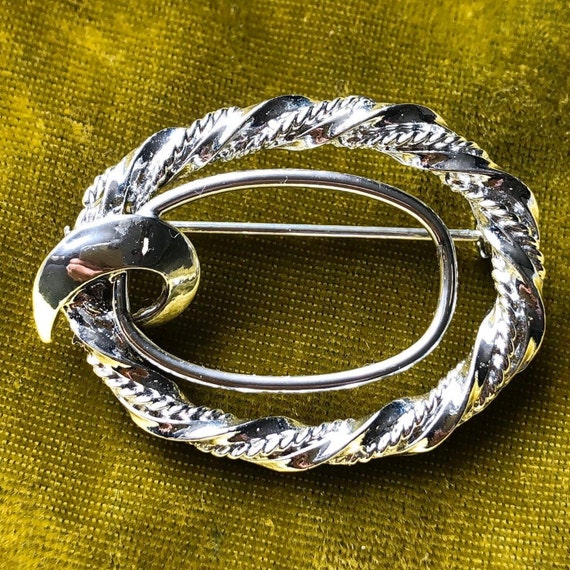 Vintage 80s Abstract Oval Brooch - image 1