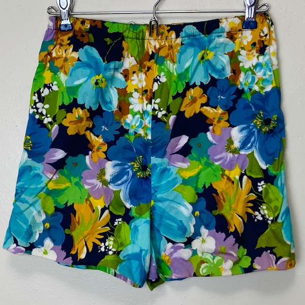 Watercolor Floral Vintage 1960s High Waisted Shorts