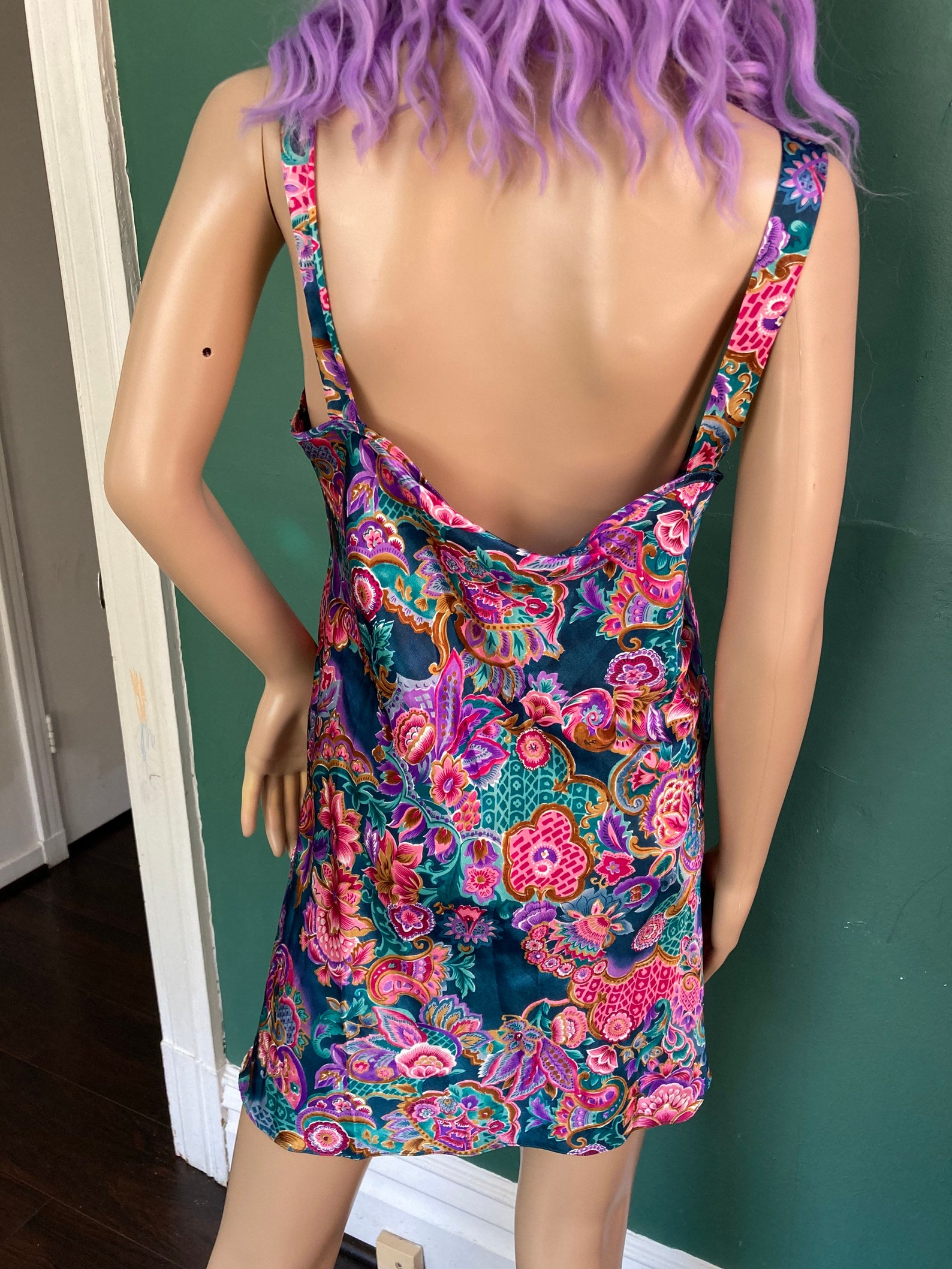 Jewel Tone vintage Floral Satin Lingerie Nightie | Etsy