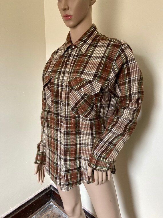 Western Plaid 70s Vintage Unisex Brown Shirt - image 7