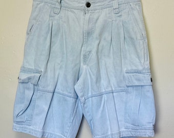 Bugle Boy Vintage 90s Light Wash Blue Denim Cargo Shorts