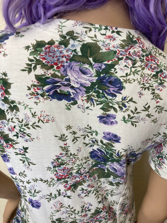 Purple Floral Vintage 90s Cotton Button Down Romp… - image 8