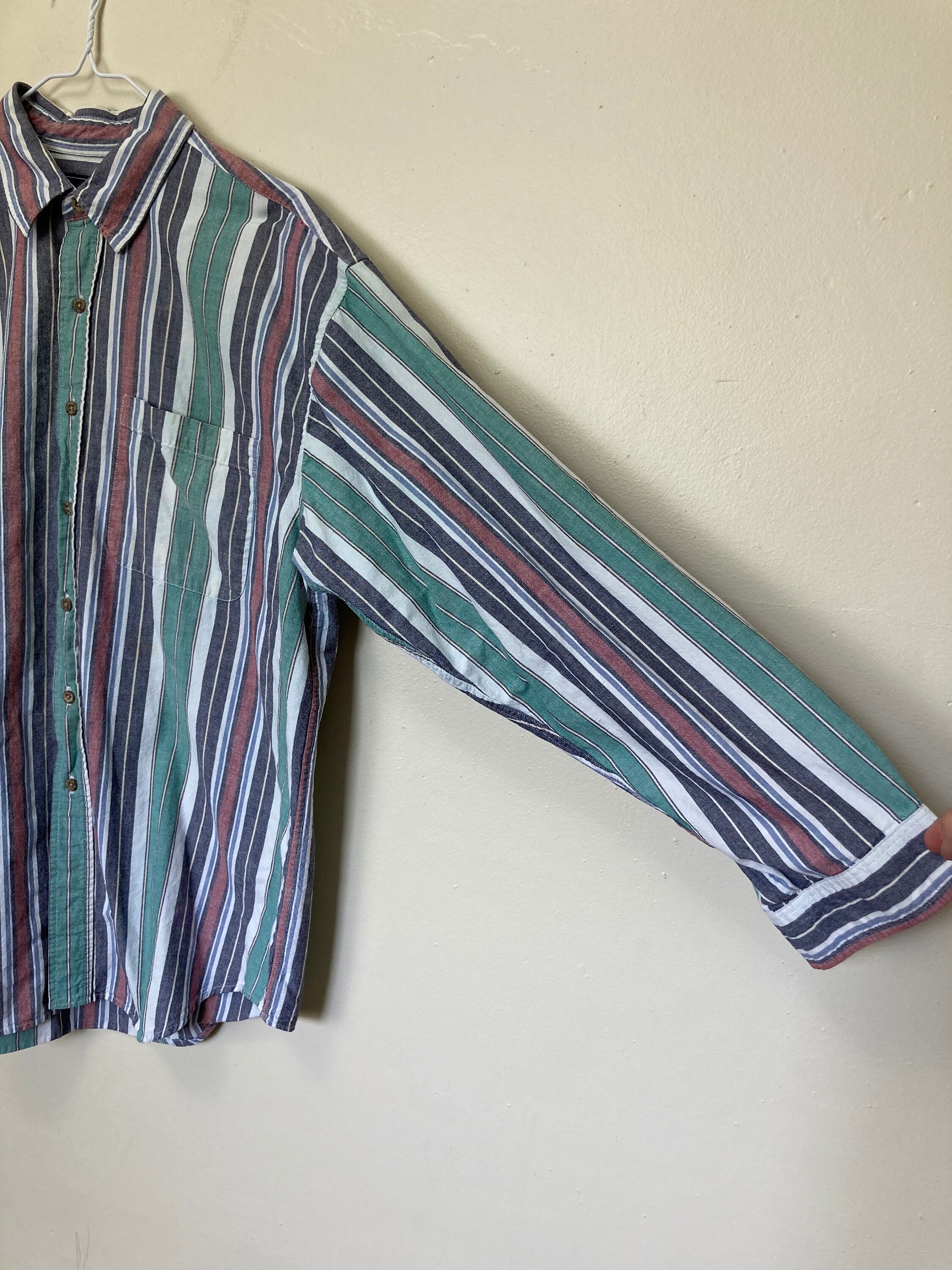 【KOOLOSET】Rolling Stripe Kitsch Shirt Colorful Stripe Vintage 90s Route 66 Cotton Shirt L - Etsy