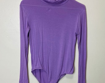Lavender Purple Vintage 80s Stretch Slouchy Neck Bodysuit