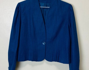 1950s Glen Aire Vintage Stormy Blue Boiled Wool Cropped Romantic Blazer