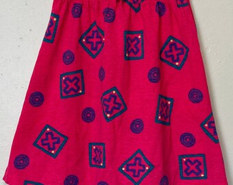 Hot Pink Geometric 80s Vintage Kids Skirt