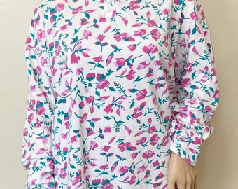Abstract Roses Vintage 80s Plus Size Boxy Cotton Gitano Long Sleeve Tee