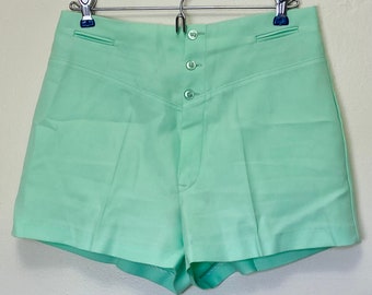 Mintgrüne Vintage 1960er-Jahre-Booty-Shorts mit hoher Taille und Knopf und Reißverschluss