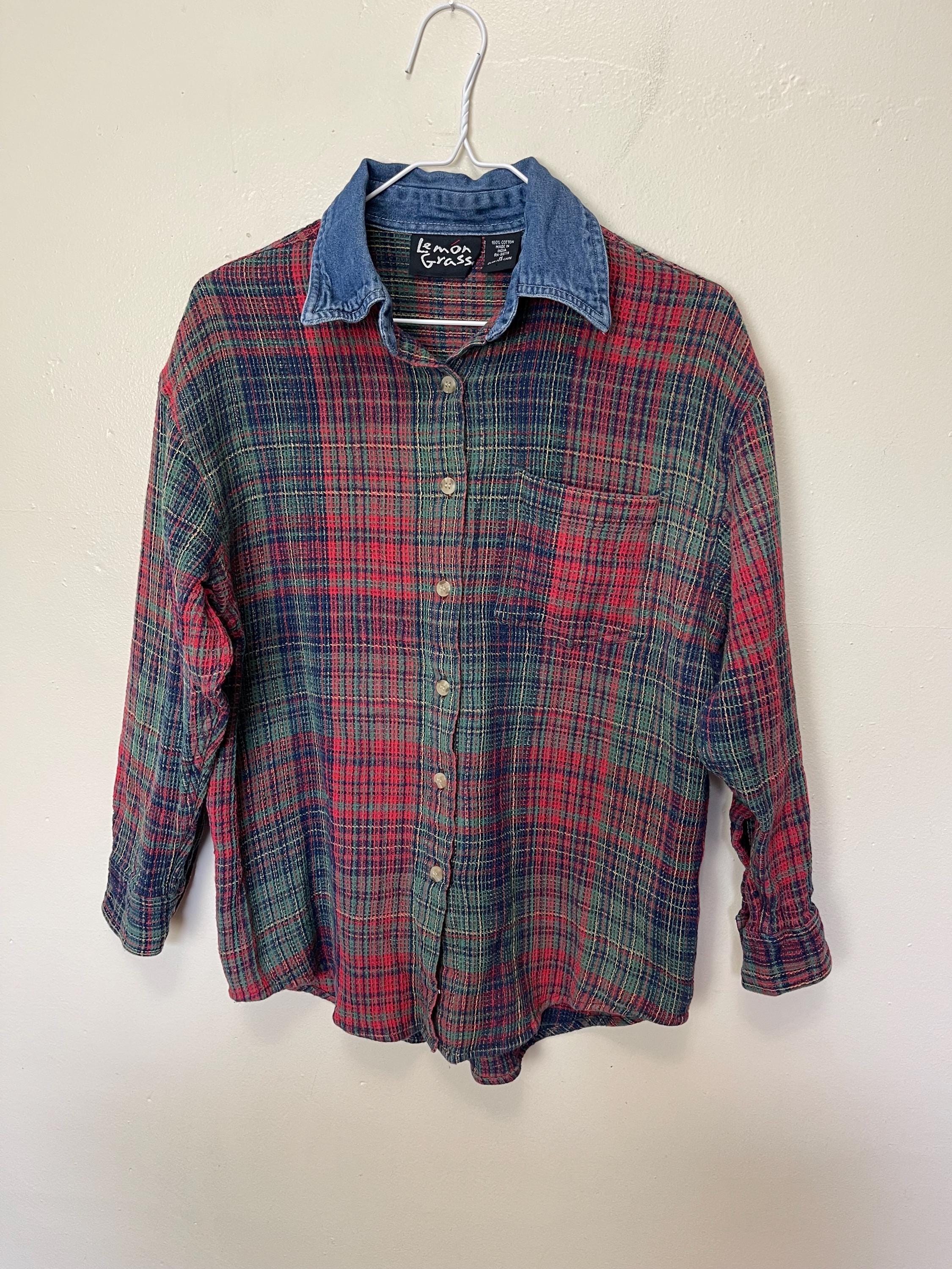 Chemise vintage des années 90 en flanelle New York confortable à carreaux carré boutonnée grunge - France