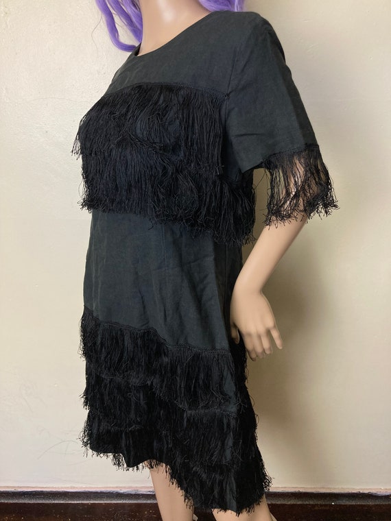 80s does 20s Vintage Fringed Black Ramie Blend Mi… - image 9