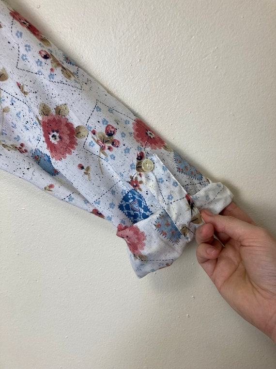 Patchwork Print Vintage 70s Collared Button Down … - image 4