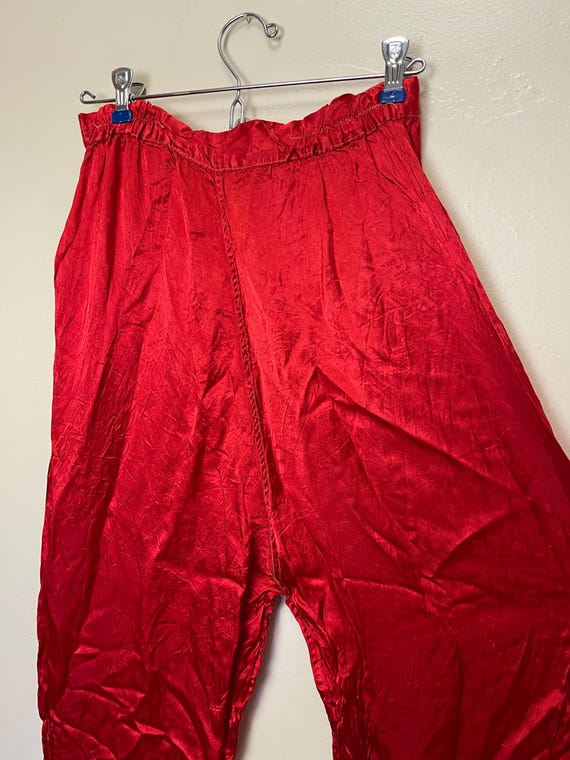 Ruby Red Satin Side Button Vintage 1940s Wide Leg… - image 8