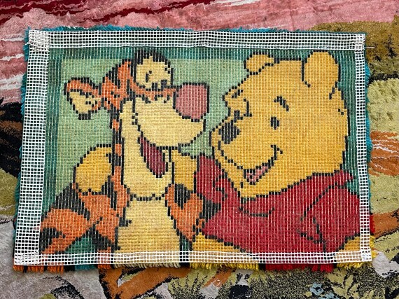 Winnie the Pooh and Tigger Vintage 90s Disney Latch Hook Rug Wall