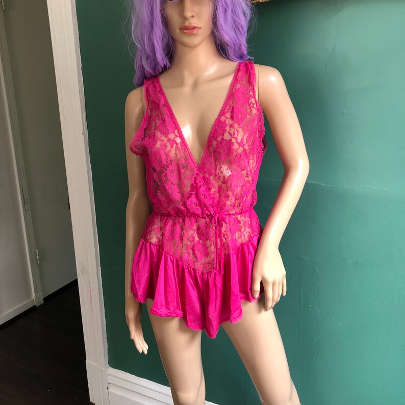 Vintage 80s Sheer Orchid Pink Lingerie Teddy