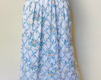 Cottagecore Vintage 80s Ribbons and Bouquets Print High Waist Midi Skirt