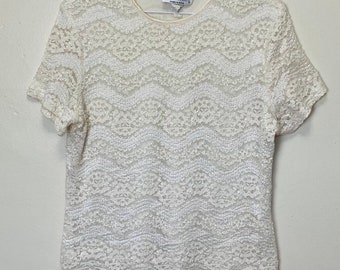 Sheer Nylon Lace Vintage 90s Cream Tee