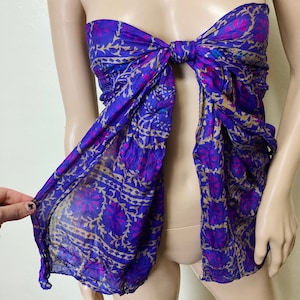Violet Dyed Vintage Pure Silk Vibrant Oversize Scarf