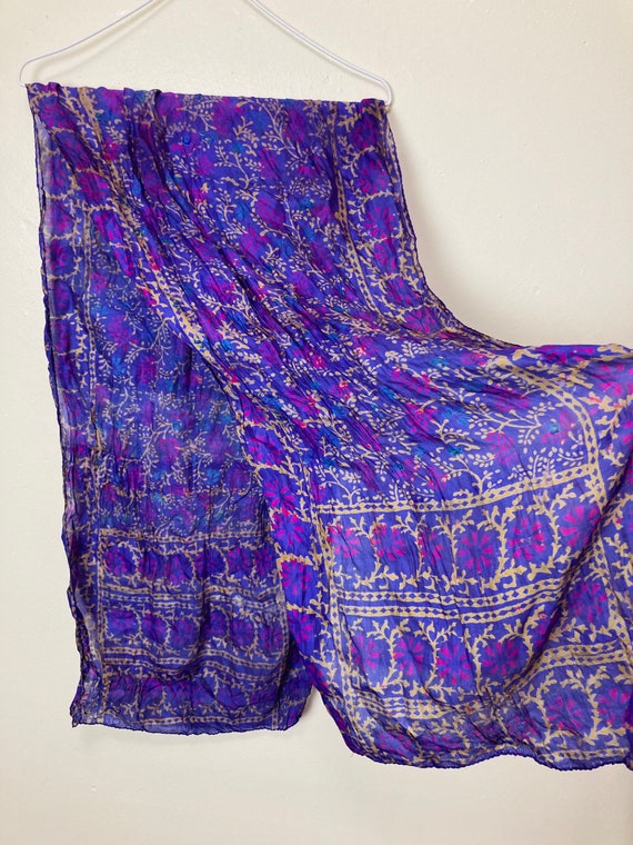 Violet Dyed Vintage Pure Silk Vibrant Oversize Sc… - image 4
