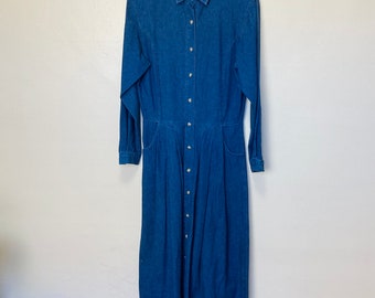 Eddie Bauer Dark Denim Vintage 90s Midi Shirtdress