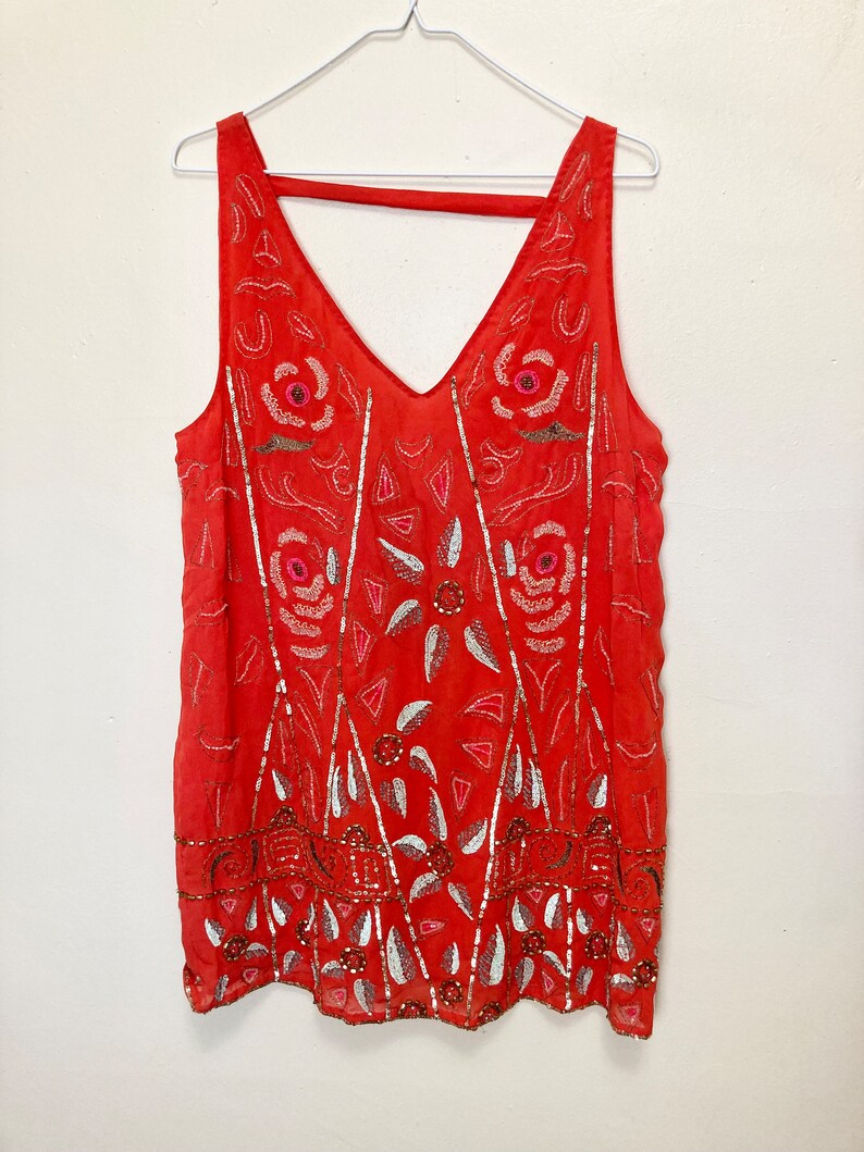 Free People mini-jurk met kralen: koraaloranje lovertjes verfraaid afbeelding 4