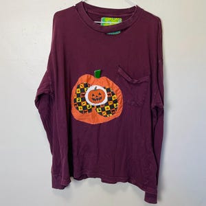 Pumpkin Patchwork Reworked Thrashed Vintage Long Sleeve Crewneck Tee