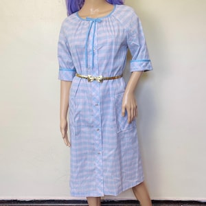 Blue and Pink Plaid Vintage 70s Casual House Day Dress