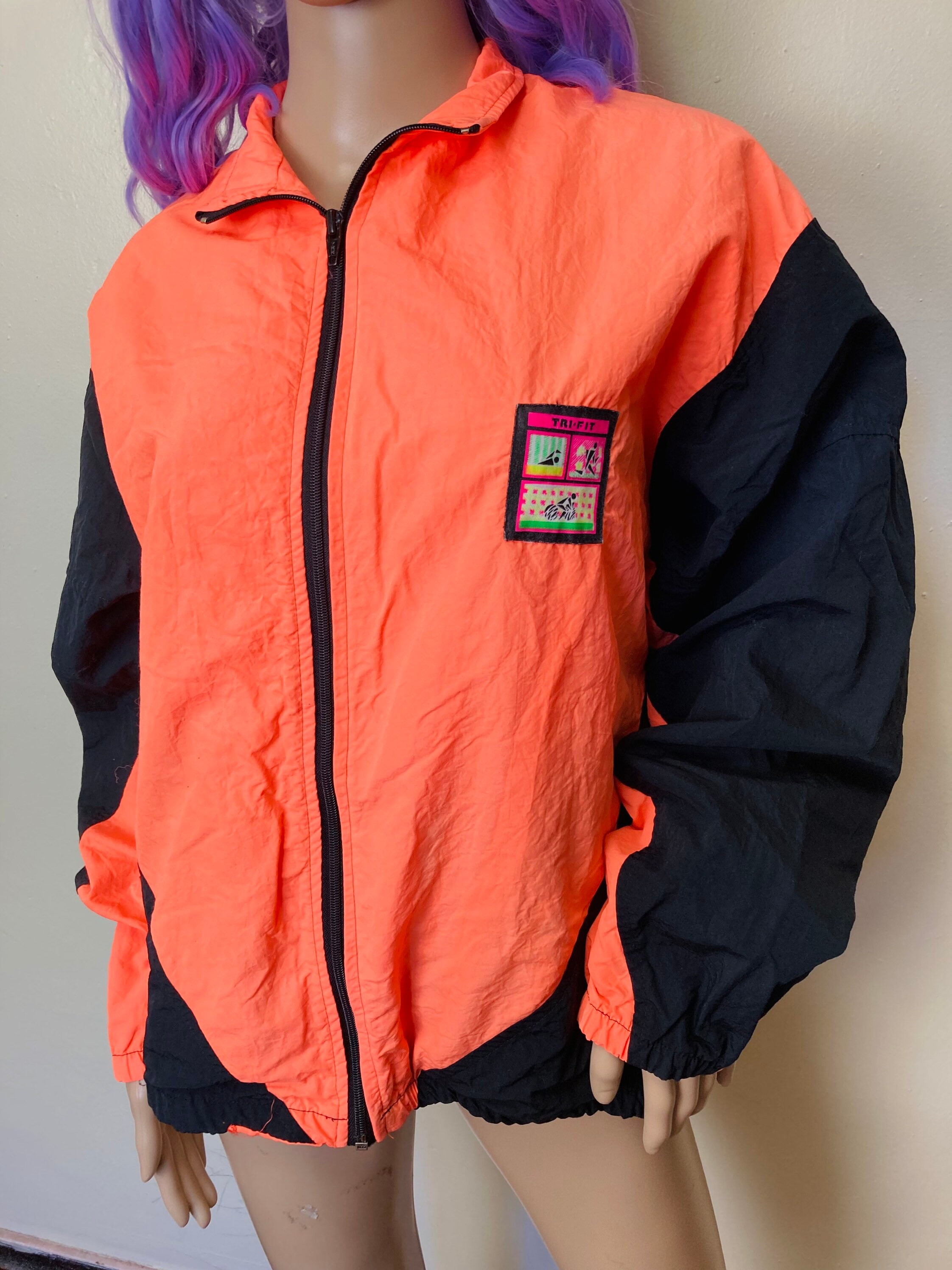 Neon Orange Vintage 80s Zip up 